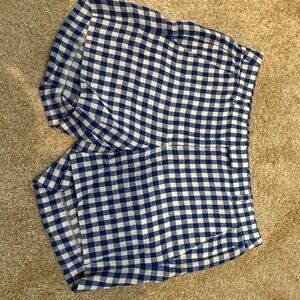 Blue and White Checkered Women’s Linen Shorts